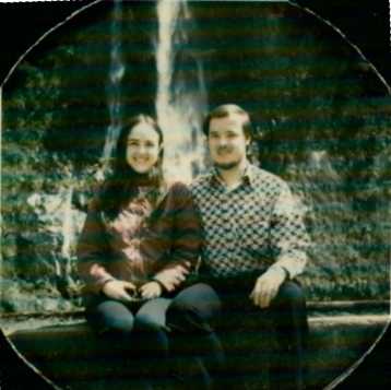 Zora and John in front of waterfall in Wulai, Taiwan