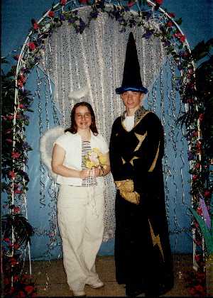 Debbie Darrow and Tim Lougheed dressed as angel and wizard, Prom April 2002